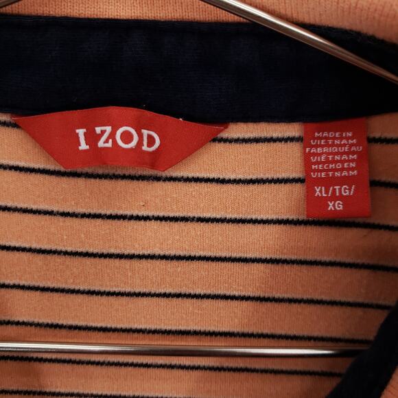 IZOD Polo Mens Extra Large Peach Navy Striped Short Sleeve Casual Preppy Shirt - Picture 9 of 11